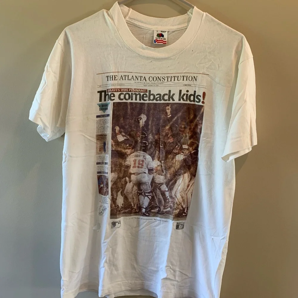 Atlanta Braves Vintage Newspaper Tshirt 1991 - Picture 2 of 7